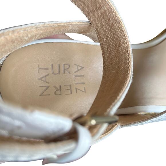 Naturalizer Ankle Wrap Sandals Wedge Size 9 White Leather Yellow Chevron - Picture 5 of 7